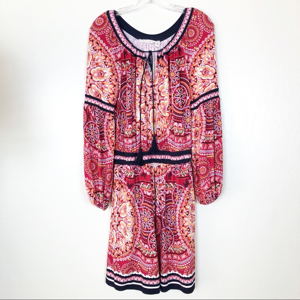 CHELSEA & VIOLET | Red Patterned Peasant Dress S - Picture 2 of 8